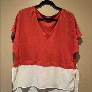 Zara Boxy Orange and White Short Sleeve Blouse